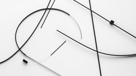 This abstract image features thin black lines and geometric shapes elegantly arranged on a minimalistic white background, perfect for creative projects.の素材