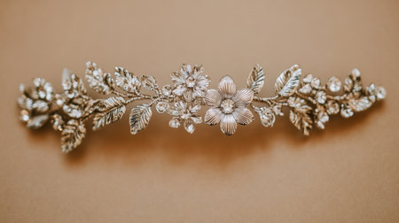 A stunning vintage hair accessory featuring intricate floral designs and sparkling rhinestones, perfect for weddings or special occasions.の素材