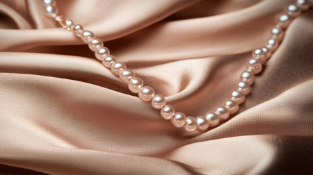 Capture the allure of an elegant pearl necklace gently placed on luxurious satin fabric. This composition highlights beauty, refinement, and timeless style, perfect for jewelry and fashion themes.の素材