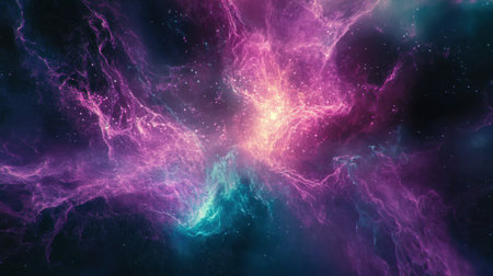 A vibrant cosmic nebula showcasing a mesmerizing blend of pink, purple, and blue hues against a vast, dark space. Ideal for themes of exploration and wonder.の素材