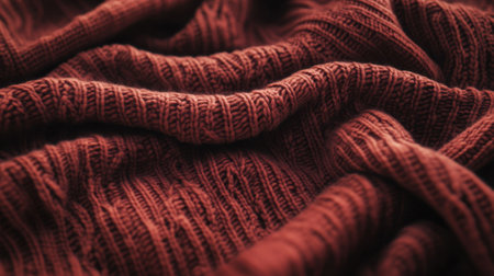 A close-up view of soft, textured cloth in a warm rust color, showcasing intricate patterns and gentle wrinkles, ideal for fashion or home decor projects.の素材