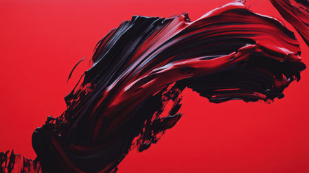 This striking abstract image features a bold swirl of red and black paint, creating a dynamic and textured artistic background. Perfect for modern art projects.の素材