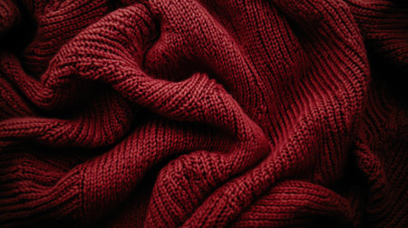 This stunning close-up image features a soft and cozy textured red knit fabric, perfect for various warm apparel and home decor projects. The rich color and intricate pattern invite a sense of warmth and comfort, making it an excellent choice for creating stylish garments or cozy home accessories.の素材