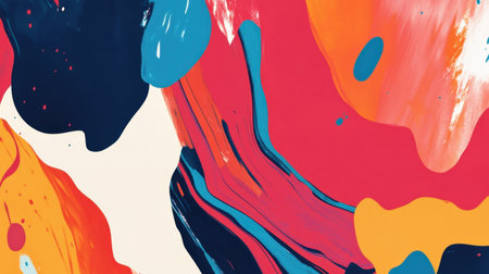 A vibrant and colorful abstract background featuring dynamic swirls and brush strokes. The artwork uses vivid shades of blue, red, orange, and yellow to create an energetic and harmonious design, ideal for modern applications.の素材