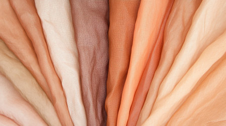 Experience a stunning array of soft textiles in warm earthy tones, perfect for fashion, design, or crafting. These gentle fabrics display rich variations in color and texture, offering inspiration for creative projects.の素材