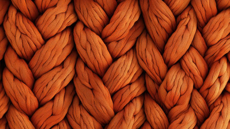 A close-up of a beautifully braided orange fabric showcases intricate texture and warmth, perfect for home decor and fashion designs. This unique pattern offers a cozy, inviting feel, making it ideal for various creative projects.の素材