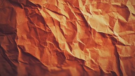 This image features a close-up view of crumpled brown paper, showcasing unique textures and patterns ideal for backgrounds and design elements.の素材