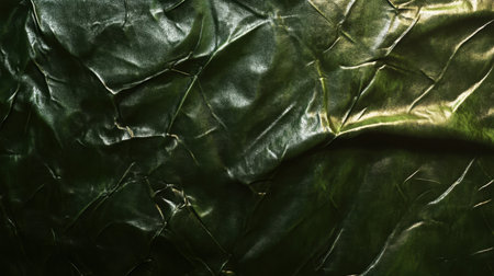 A close-up image showcasing a crumpled green texture, featuring organic lines and depth for use in backgrounds or artwork. Ideal for nature-inspired designs.の素材