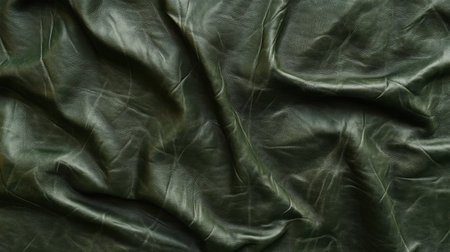 Explore the sophisticated texture of dark green leather featuring natural creases, perfect for backgrounds in fashion, design, and creative projects.の素材