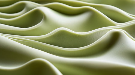 This image showcases a soft, silky green fabric with gentle waves and creases, embodying elegance and luxury. Ideal for fashion and textile themes.の素材