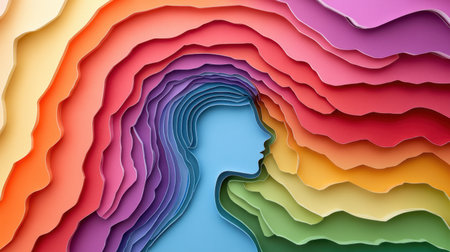 This vibrant paper cutout art piece represents the layers of emotions through colorful silhouettes. Its soft pastel tones create a sense of tranquility and inspiration.の素材