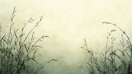 This artwork features an ethereal blend of soft tones in an abstract representation of grass and weeds, creating a serene and tranquil atmosphere ideal for various design projects.の素材