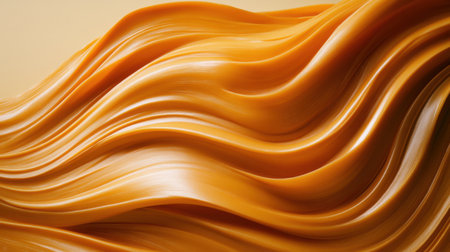 This image showcases a rich and smooth texture of creamy golden caramel, elegantly swirling in waves. The minimalist background enhances its inviting sheen, perfect for culinary or artistic purposes.の素材