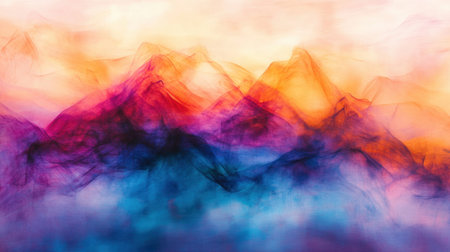 Vivid and colorful abstract representation of mountains, blending soft hues and textures to create a dreamy landscape. Perfect for artistic inspiration.の素材