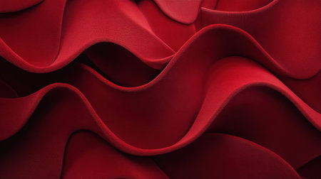 Stunning close-up of vibrant red fabric displaying elegant waves and texture, ideal for backgrounds or artistic projects, adding a touch of sophistication.の素材