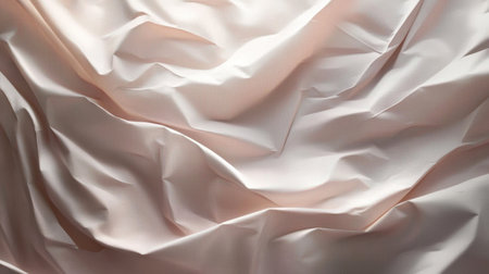 This image showcases soft crumpled satin fabric with gentle light, creating elegant textures and flowing patterns in warm beige tones, perfect for design.の素材