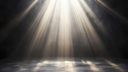 This captivating image captures soft light beams filtering through a dark atmosphere, creating a serene and dramatic mood perfect for artistic projects.の素材