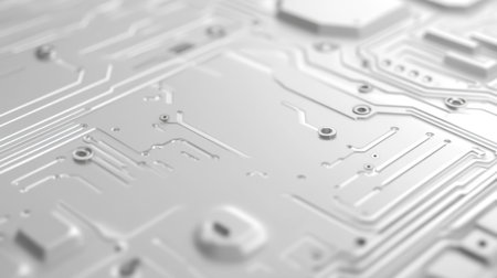 This high-resolution image showcases a detailed, abstract view of a white circuit board with intricate lines and textures, perfect for technology-themed projects.の素材