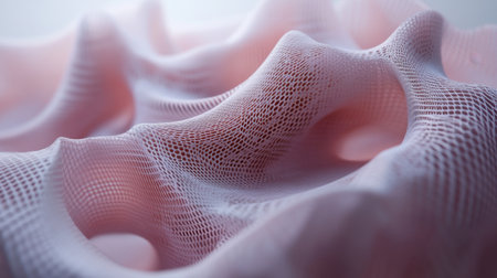 A close-up view of delicate textured fabric showcasing soft pink hues and intricate patterns that create a sense of elegance and flow.の素材