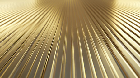 This image features an abstract golden surface with sleek parallel lines, reflecting light and creating an elegant texture ideal for artistic designs and backgrounds.の素材
