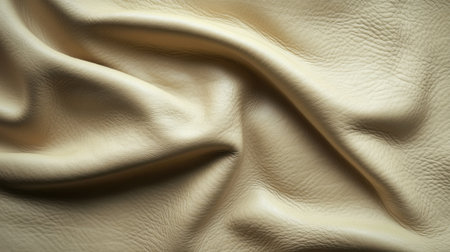 This close-up image showcases a smooth and luxurious cream leather texture, featuring natural creases and elegant folds. Ideal for upholstery and fashion design projects, this high-quality material exudes sophistication and warmth. Perfect for creative endeavors and inspiring dの素材