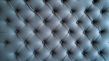 This image showcases a sophisticated upholstery fabric in soft gray featuring intricate button tufts and pleats, ideal for vintage or modern design projects.の素材