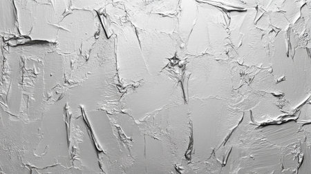 A close-up view of a textured white background featuring abstract brush strokes and thick layers of paint. Ideal for artistic projects, designs, and decor.の素材