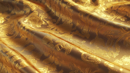 This close-up image showcases a rich gold brocade fabric with exquisite floral designs, perfect for adding a touch of luxury to any project or decor.の素材