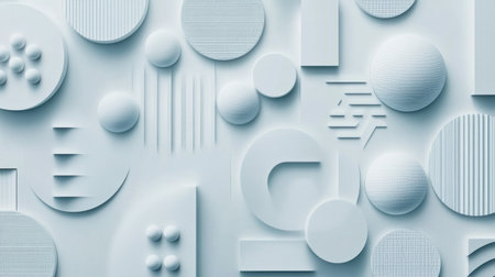 This image features an abstract arrangement of circular and rectangular shapes with varied textures and patterns, creating a modern aesthetic suitable for various design projects.の素材