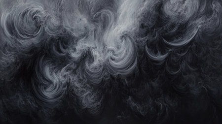 This stunning abstract image showcases dark swirls and smoke-like textures, blending intricate patterns in gray and black hues, ideal for creative projects.の素材
