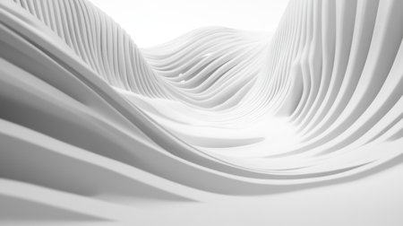A stunning representation of white waves flowing in a contemporary design, showcasing smooth curves and captivating shadows that evoke tranquility and elegance.の素材