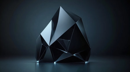 This image features an abstract black geometric shape with illuminated edges, set against a dark background, perfect for modern design projects.の素材