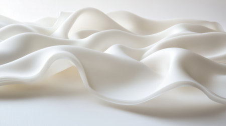 Elegant white fabric flows gently in soft waves, creating an abstract texture perfect for artistic backgrounds and design projects.の素材