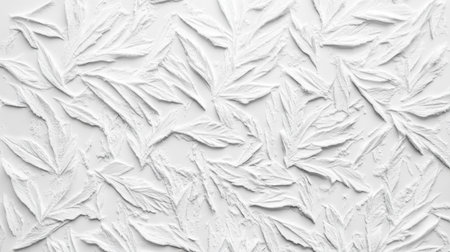 This image features a beautiful arrangement of white leaves on a smooth surface, creating an elegant minimalist background perfect for various design projects.の素材