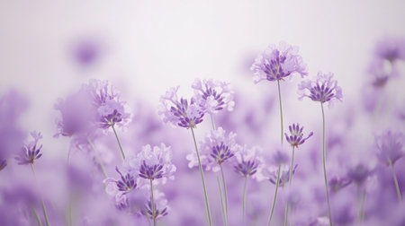 This stunning image showcases beautiful lavender flowers in soft focus, creating a dreamy atmosphere that evokes tranquility and natural beauty. The gentle purple hues add an elegant touch, perfect for evoking calmness in any project.の素材