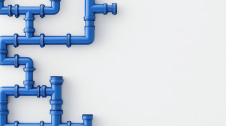 This image showcases a bright blue pipeline network against a clean white background, ideal for themes in plumbing, construction, and industrial design.の素材