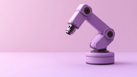 This image features a stylish purple robotic arm set against a smooth background, ideal for themes related to technology, innovation, and automation.の素材