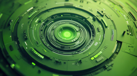 Explore a captivating abstract design featuring green technology elements and circular patterns, perfect for modern digital projects and innovative presentations.の素材