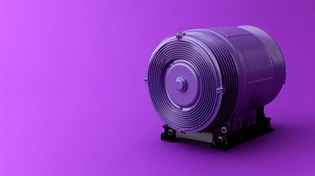 A detailed purple electric motor positioned on a bright purple background, perfect for industrial, technological, or engineering-themed projects and designs.の素材