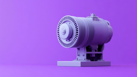 This image features a detailed electric motor against a vibrant purple background, showcasing technology and industrial design for engineering applications.の素材