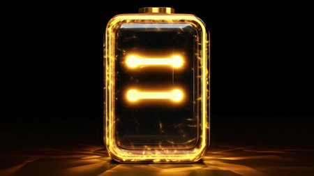 This image features a glowing transparent battery with illuminated energy lines, ideal for themes of power, technology, and modern innovation in visual projects.の素材