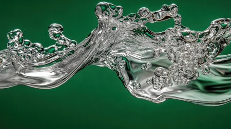 Captivating image of clear water flowing gracefully, enhanced by bubbles that create a sense of motion. Perfect for themes of cleanliness and nature.の素材