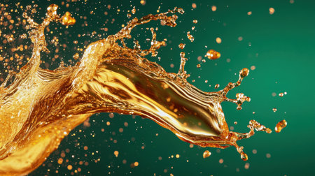 Stunning golden liquid splash captured in high definition, showcasing dynamic motion and vibrant colors. Perfect for creative projects and artistic expressions.の素材