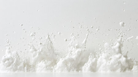 Captivating splash of water against a pristine white background, showcasing dynamic motion and energy. Ideal for themes of freshness, purity, and creativity.の素材