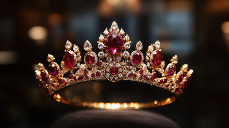 This stunning crown features sparkling rubies and diamonds set in gold, showcasing exceptional craftsmanship and timeless elegance ideal for luxury events.の素材