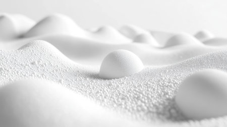 This image features an abstract white texture with soft hills and round formations, creating a minimalistic and serene design ideal for artistic backgrounds.の素材
