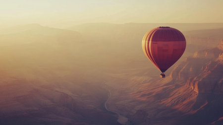A vibrant hot air balloon drifts gracefully over a stunning desert landscape at sunset, capturing the essence of adventure and natural beauty.の素材