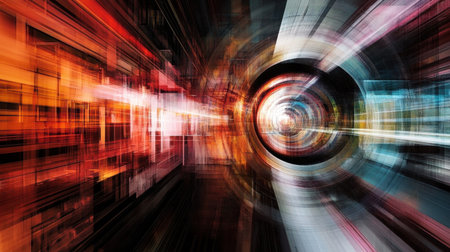 This captivating abstract digital artwork features flowing lines and vibrant colors, creating a futuristic ambiance that inspires imagination and innovation.の素材