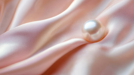 A stunning pearl rests gently on smooth silk fabric, showcasing a delicate and luxurious aesthetic. The soft pastel tones create a serene atmosphere perfect for elegant designs.の素材