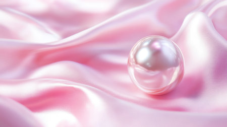 A serene composition featuring a delicate pearl resting on soft pink satin fabric, perfect for beauty, elegance, and luxury themes in digital art and design.の素材